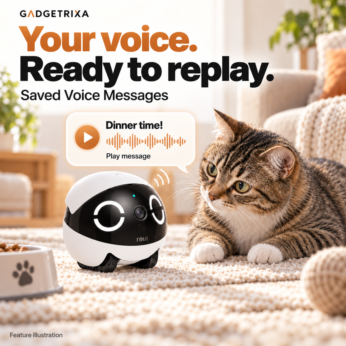 Record a personal voice message and replay it through the robot; feature illustration.