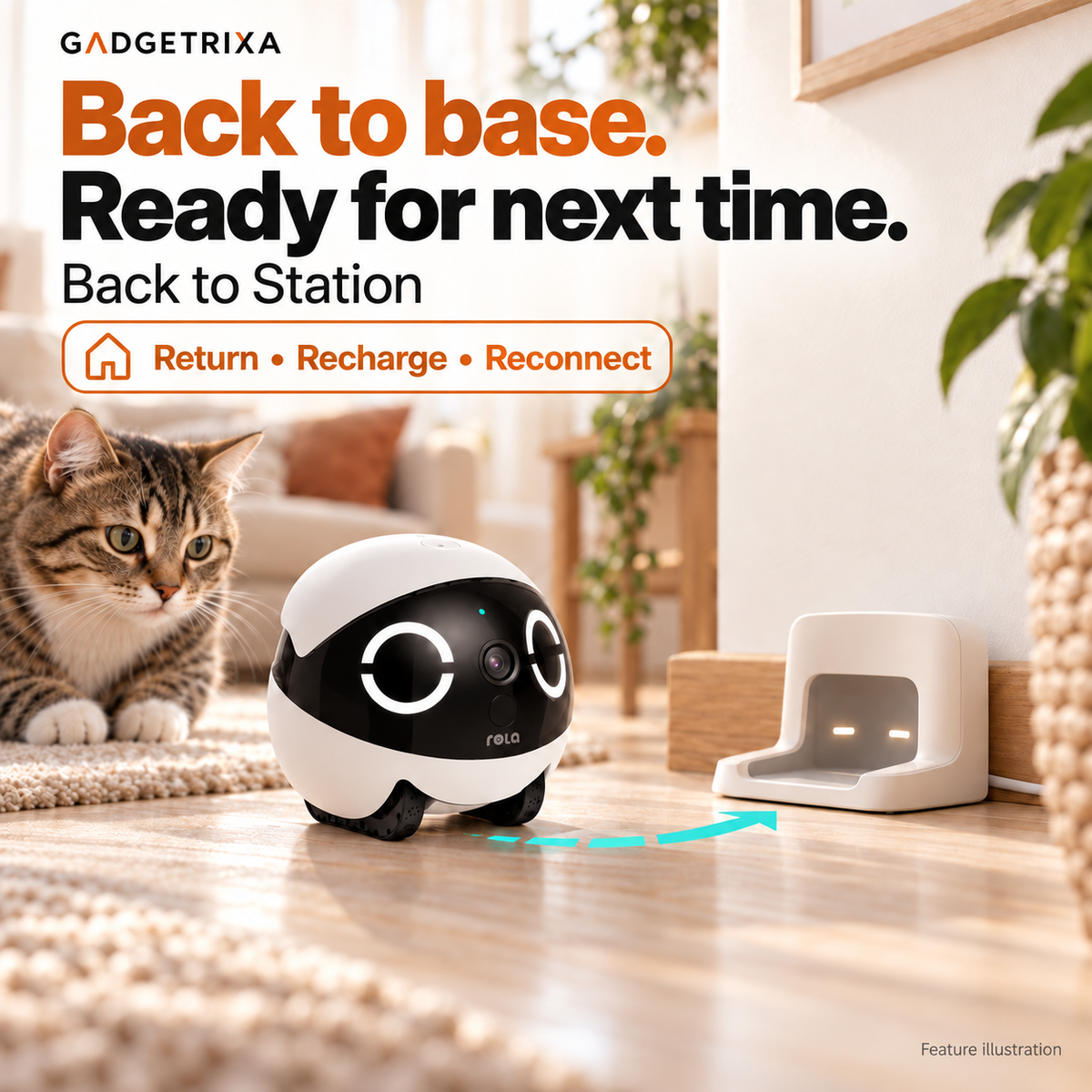ROLA Mini returning to a charging station; feature illustration.
