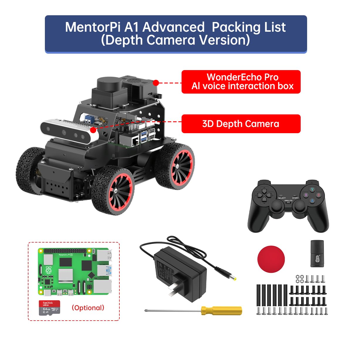 HIWONDER MentorPi A1 - ChatGPT AI Robot Car with 3D Depth Camera