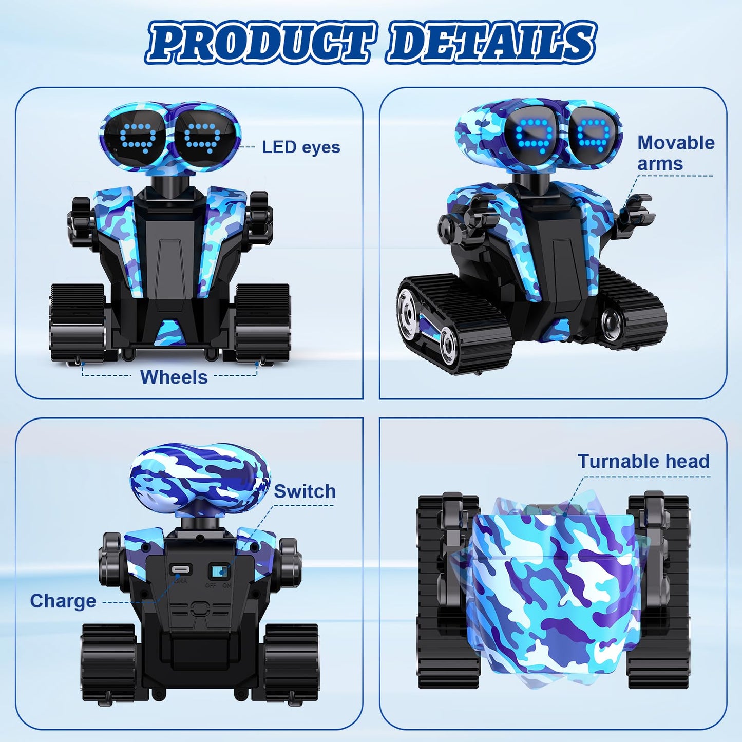 MindPal Robot Toys for Boys Girls with Auto-Demonstration Robots for Kids Remote Control Kids Robot Rechargeable with LED Eyes Smart Robot Age 3 Years and Up - Blue