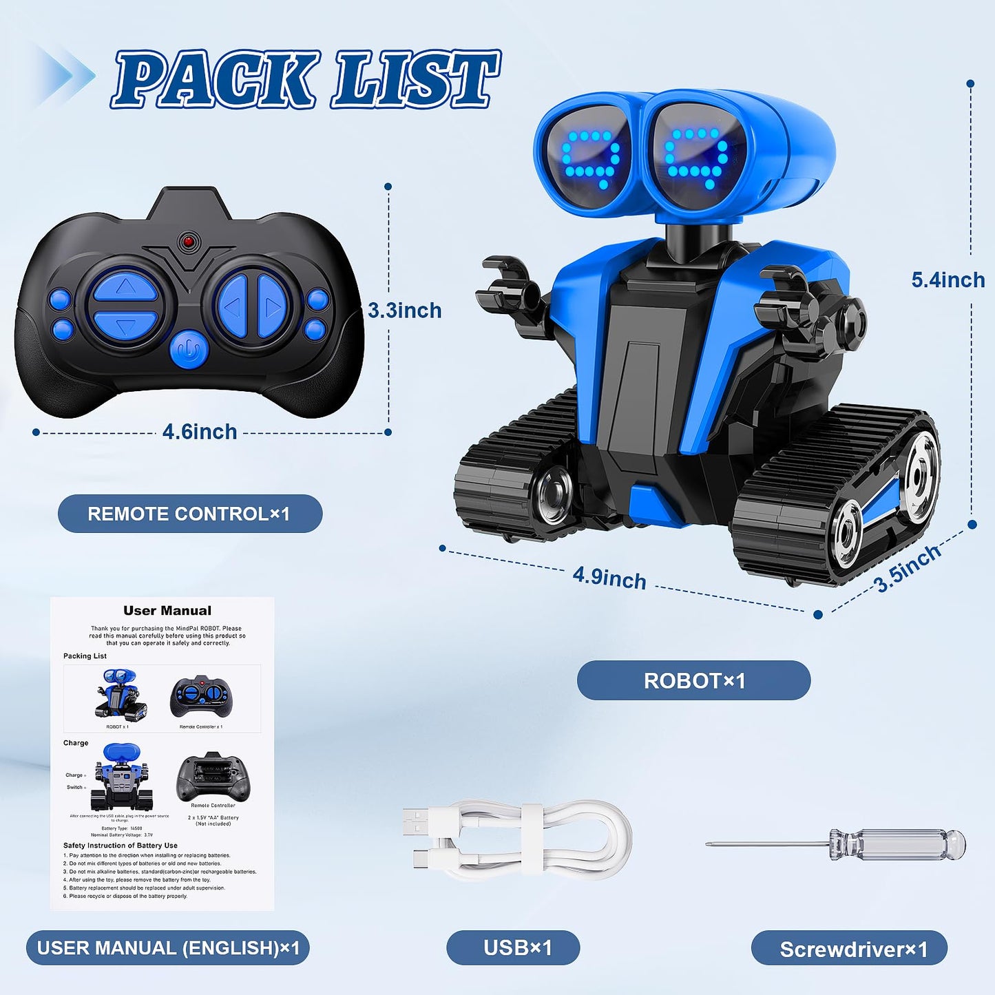 MindPal Robot Toys for Boys Girls with Auto-Demonstration Robots for Kids Remote Control Kids Robot Rechargeable with LED Eyes Smart Robot Age 3 Years and Up - Blue