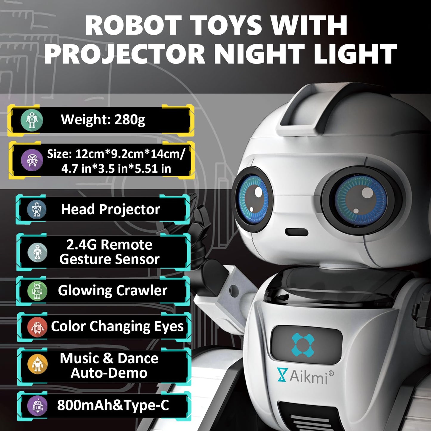 Aikmi RC Robot Toy, Projector Night Light