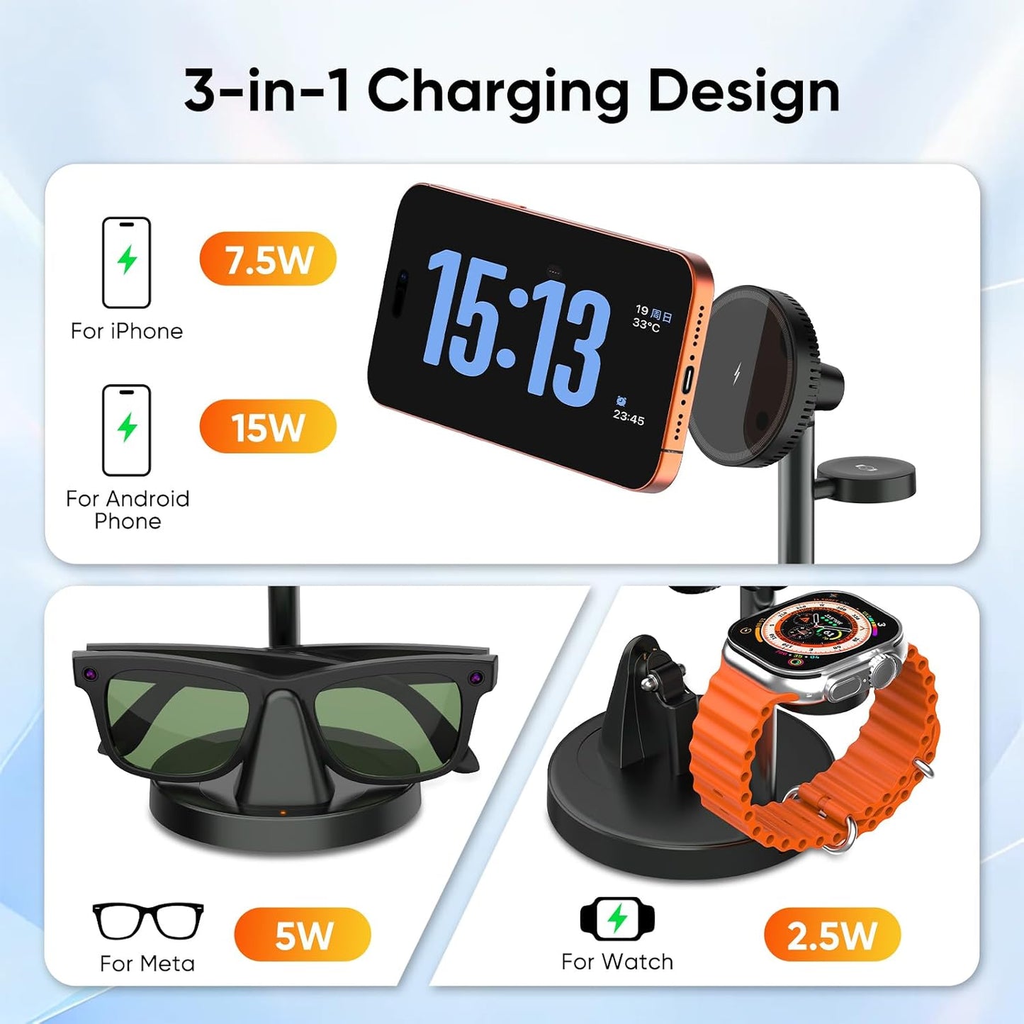 3-in-1 Fast Charging Station — Smart Glasses, Phone & Watch
