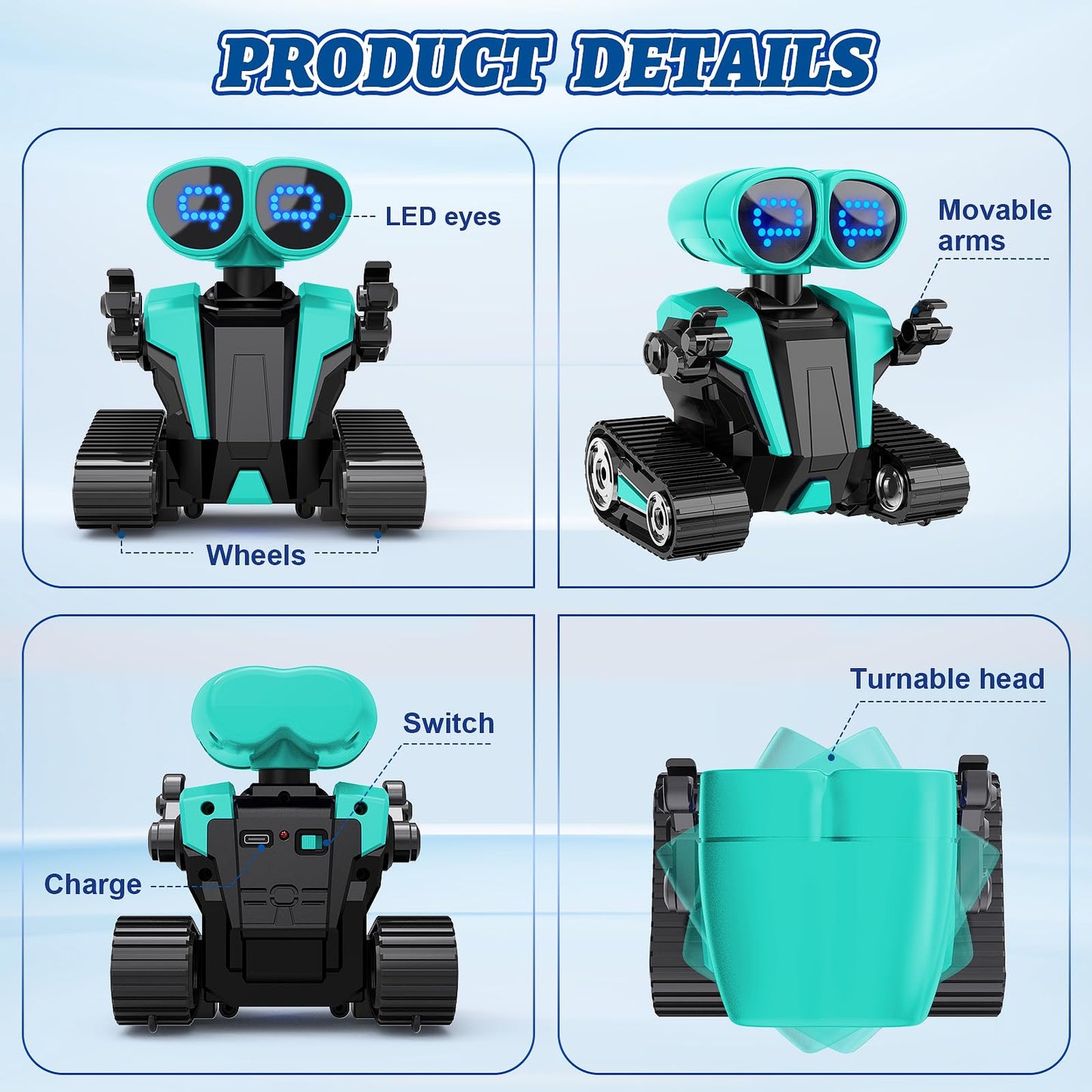 MindPal Robot Toys for Boys Girls with Auto-Demonstration Robots for Kids Remote Control Kids Robot Rechargeable with LED Eyes Smart Robot Age 3 Years and Up - Blue