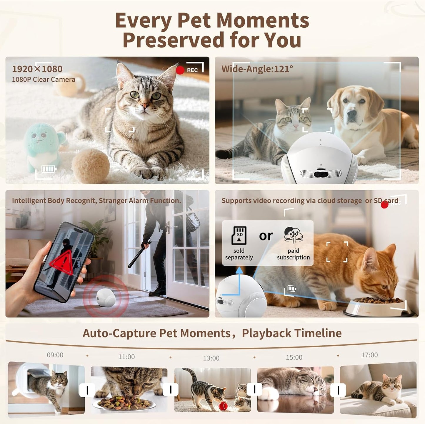 Honey Tour 1080P Pet Camera Robot — Movable Indoor Camera with Auto-Charging, Night Vision & 2-Way Talk
