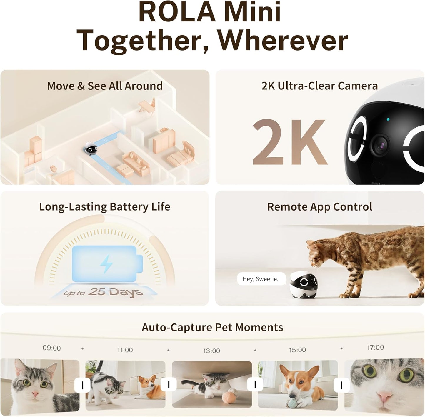 Enabot EBO ROLA Mini FamilyBot — 2K Movable Pet Camera