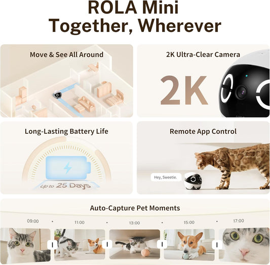 Enabot EBO ROLA Mini FamilyBot — 2K Movable Pet Camera