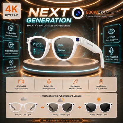 AI Smart Camera Glasses 2.0 – 4K Recording, Live Translation & AR Navigation