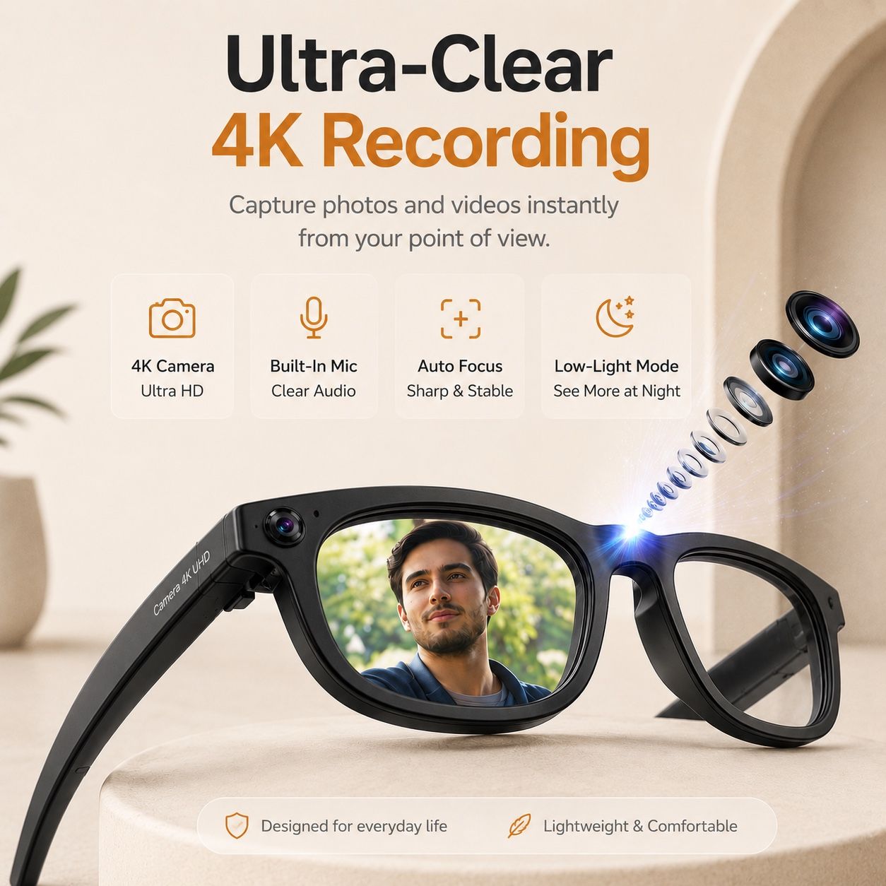 AI Smart Glasses - Camera 8 MP, Real-Time Translation, Navigation