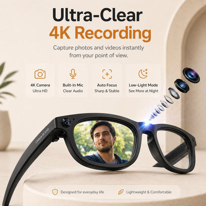 AI Smart Glasses - Camera 8 MP, Real-Time Translation, Navigation