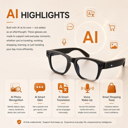 AI Smart Glasses - Camera 8 MP, Real-Time Translation, Navigation