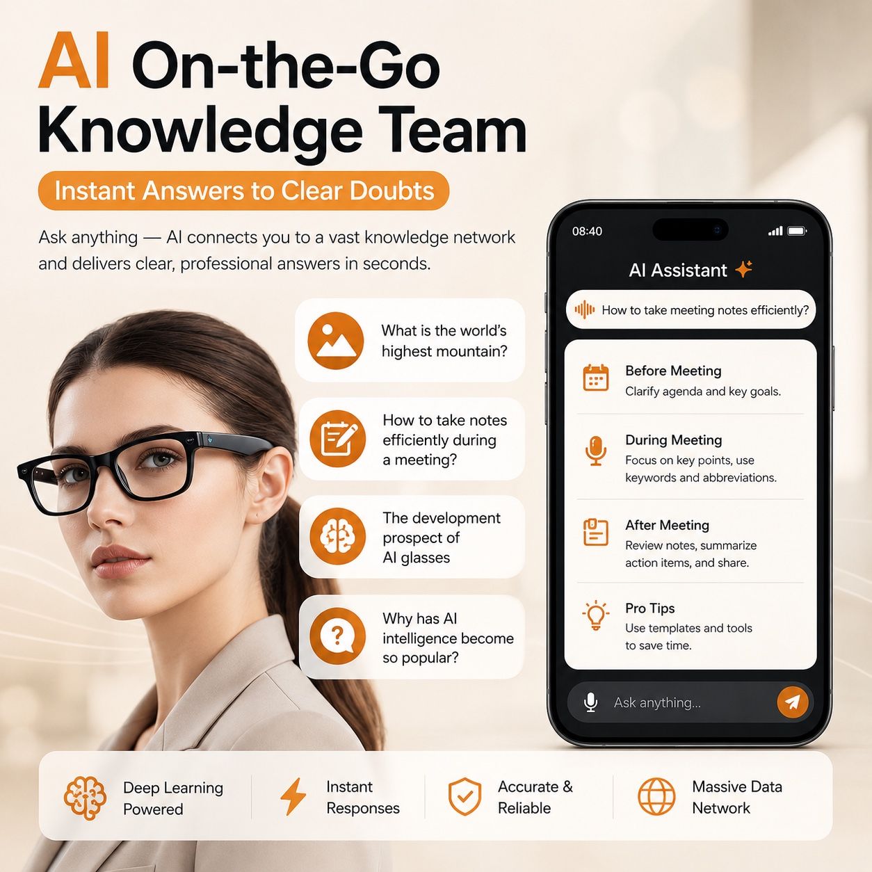 AI Smart Glasses - Camera 8 MP, Real-Time Translation, Navigation