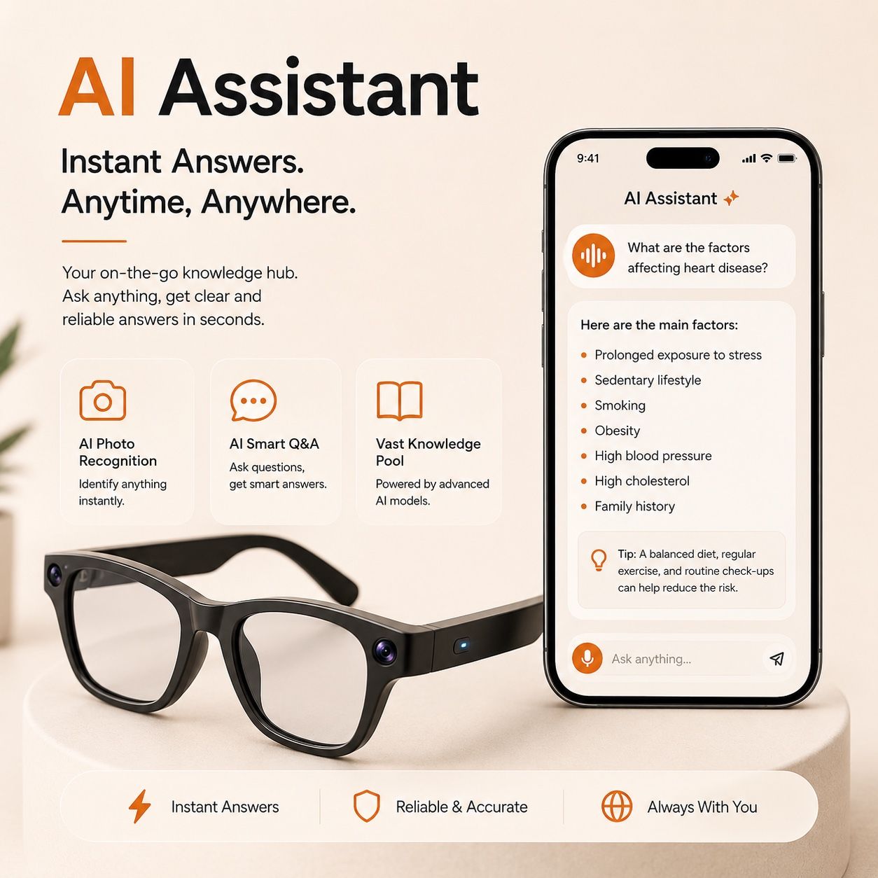 AI Smart Glasses - Camera 8 MP, Real-Time Translation, Navigation