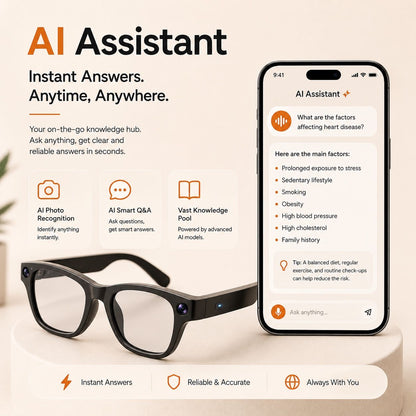AI Smart Glasses - Camera 8 MP, Real-Time Translation, Navigation