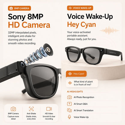 AI Smart Glasses - Camera 8 MP, Real-Time Translation, Navigation