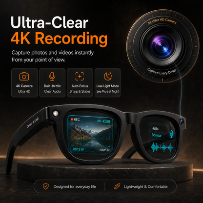 AI Smart Camera Glasses 2.0 – 4K Recording, Live Translation & AR Navigation